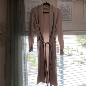 Tan robe/duster with black piping